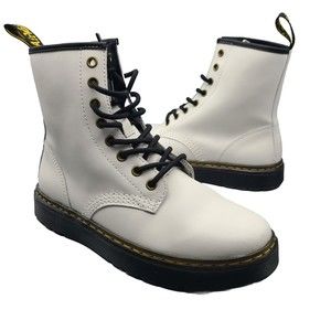 Dr. MARTENS women Combat Boots Zavala white Leather lace up Size  7 38 worn once